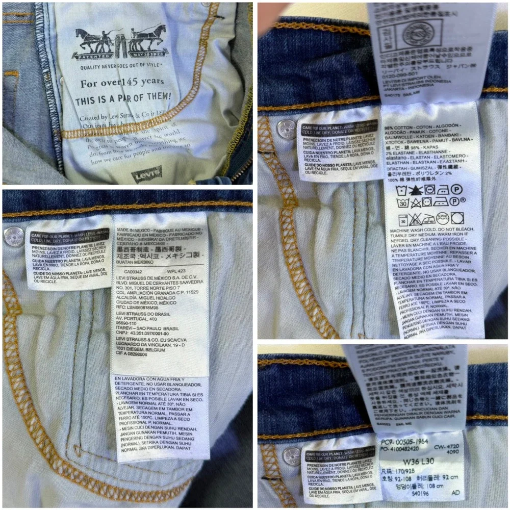 Levi's 505 Mens Jeans 36x29 Regular Fit Straight Leg‎ Blue Wash Denim Stretch
